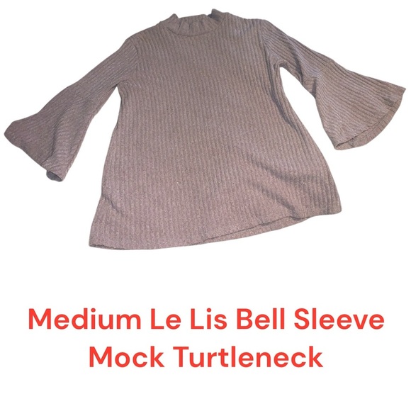 Medium Le Lis Taupe Ribbed Bell Sleeve Mock Turtleneck - Picture 1 of 3